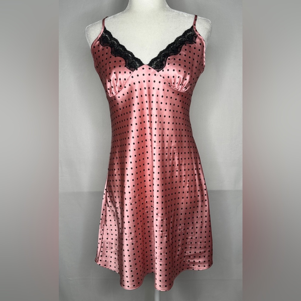 Pink and Black Polka Dot Chemise slip dress